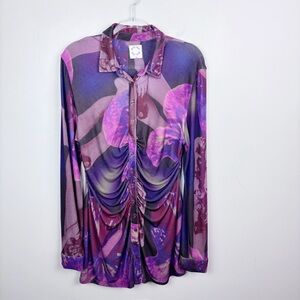 With Jean Andy Ruched Mini Dress Flamboyant Anthurium Size XL